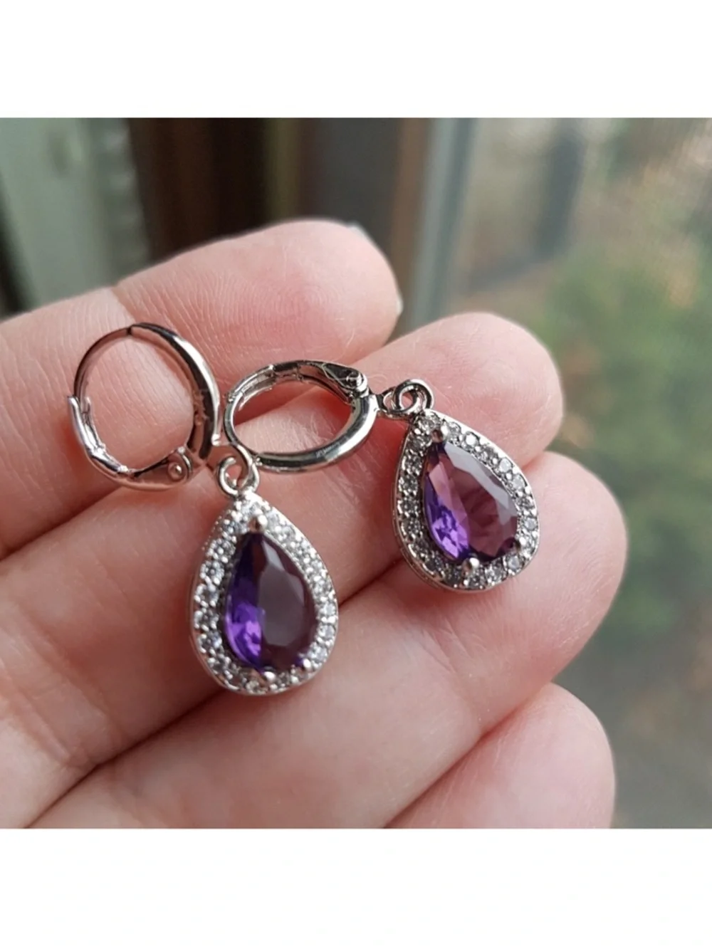 Swarovski Elements Amethyst Purple 925 Sterling Silver Teardrop Earrings NEW